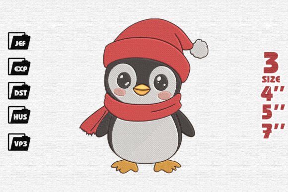 Cute Christmas Penguin in Santa Hat Embroidery Design Review