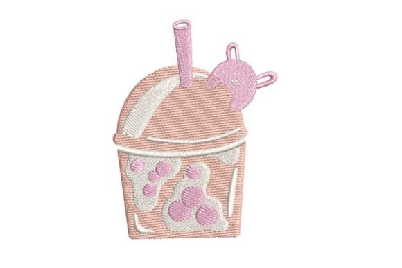 Cute Pink Animal Boba Tea Embroidery Design Review