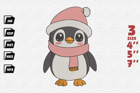 Cute Winter Penguin in Pink Hat Embroidery Design Review