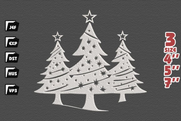 Elegant White Starry Christmas Trees Embroidery Design Review